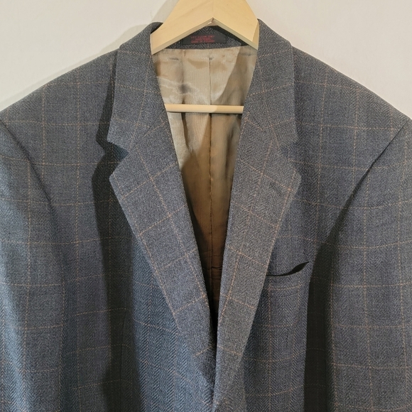 John Weitz Vintage Men's Wool Sport Coat Sz 48R Gray Plaid Three Button Lined - Picture 3 of 12